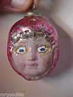 Old Glass Christmas Ornament   DOLL HEAD Red Bonnet