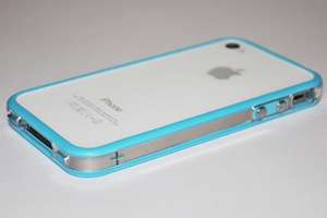 Blue Clear Hard Bumper Case Cover with Metal Buttons For Apple iPhone 