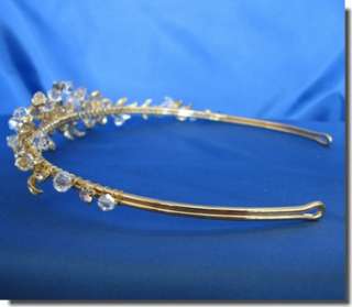 Gold Bridal Wedding Crown Veil Pageant Homecoming Prom Pearl Crystal 