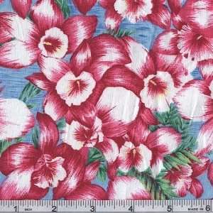  56 Wide Hawaiian Flowers Pink Fabric By The Yard: Arts 