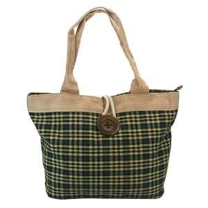  Green Plaid Travel Tote / Canvas Tote Bag / Shoulder Bag 