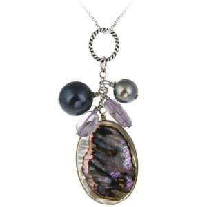   Creations Sterling Silver Abalone and Multi stone Necklace: Jewelry