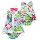MUD PIE Pinafore and Bloomer Set 0 6 months Pink Green Blue Beachy 