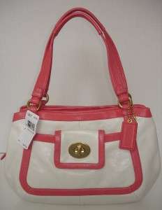 Coach Cricket White/Coral Leather Satchel Bag 13601 NWT  