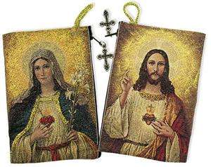 Sacred Heart & Mary Immaculate Rosary Icon Pouch Case Cloth Holder 