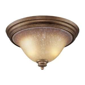  2 LIGHT FLUSH MOUNT IN MOCHA AND ANTIQUE AMBER GLASS W:16 