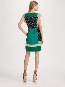 2012 $325 NEW Rebecca Taylor Floral Print Patched Jacquard Silk Dress 