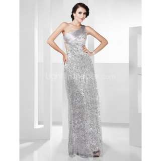   Sexy Stunning One Shoulder Sequined Long Prom Party Gown Evening Dress