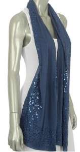 BLUE COTTON SEQUIN Formal Evening Shawl Wrap Scarf  