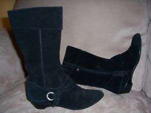 Connie Black Suede Boots Silver Buckle Cuff size 6M  