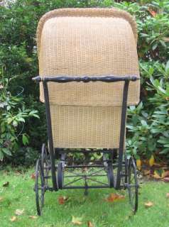 Antique Signed Whitney Wicker Baby Buggy Pram Baby Carriage w/Old Hand 