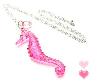 Large Pink Seahorse Charm Necklace Cute/Kitsch 24 long  