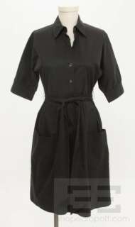 Theory Black Cotton Pleated Belted Dress Size 6  