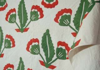 Pre Civil War Coxcomb Red Green Applique Antique Quilt  