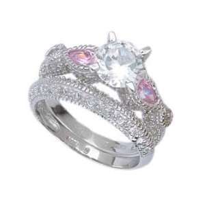  Sterling Silver Engagement 2 Set Ring with Cubic Zirconia 