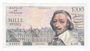 France 1000 Francs 3 3 1955 aXF CRISP Banknote P 134a  