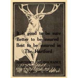   Ad Buck Deer Hartford Fire Insurance Company Agent   Original Print Ad