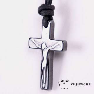 Mens Crucifix Leather Surfer Necklace Slate  