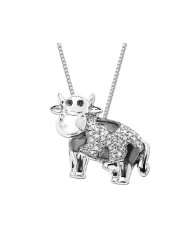 XPY Sterling Silver Diamond Cow Pendant (0.10 cttw, I J Color, I2 I3 