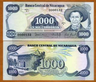 Nicaragua, 1000 cordobas, 1984 1985 P 143 Serie F, UNC  