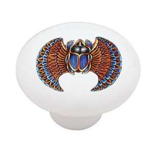Egyptian Winged Scarab Beetle Decorative High Gloss Ceramic Drawer 