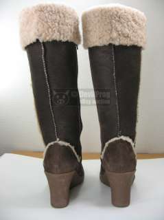 NEW UGG Women SANDRA Tall Wedge Heel Shearling Boots CHOCOLATE Size US 