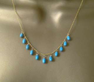 BEAUTIFUL DELICATE DAINTY NECKLACE WITH REAL TURQUOISE DROPS. 18CT 