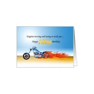   100th birthday with a motorcycle in flames Card Toys & Games
