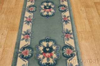 LIGHT GREEN CARVED FLORAL RUNNER 2X10 ART DECO CHINESE ORIENTAL AREA 