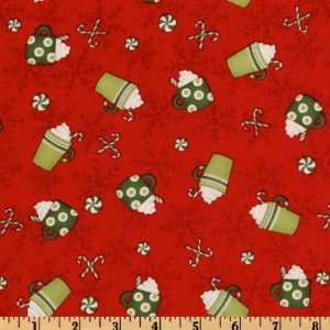   Holiday Tossed Hot Cocoa Red Fabric By The Yard Arts, Crafts & Sewing