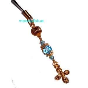  Gold Tone Cell Phone Charm with Swarovski Crystal   Blue 