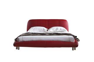   Red Leather Roma Queen Bed Modern Padded by Tosh Furniture  
