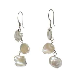    Triple White Color Freshwater Pearl Crazy Hook Earrings: Jewelry