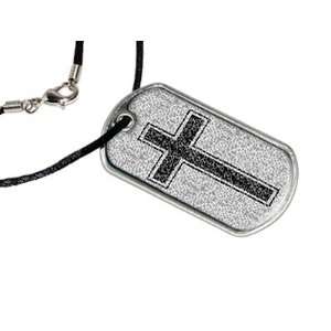   Cross   Military Dog Tag Black Satin Cord Necklace Automotive