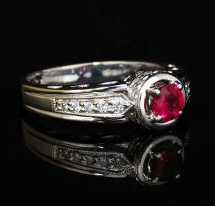 18k White Gold Bright Burmese Ruby Ring w/ Diamonds  