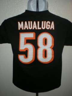 NEW IRREGULAR Rey Maualuga #58 Bengals YOUTH Small S Black Reebok T 