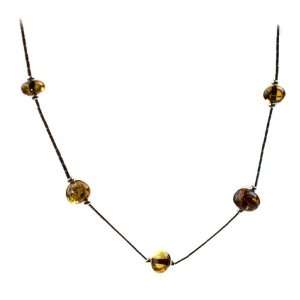  Sterling Silver Blue Amber Beaded Necklace Jewelry