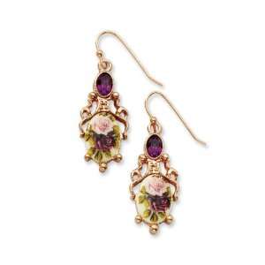  Dark Purple Crystal/Floral Decal Drop Earrings Jewelry