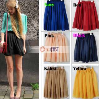   waist pleated double layer chiffon skirt Pompon Mini skirts  