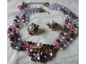 Huge Hobe Alexandrite Pink Crystal Bib Necklace Demi  