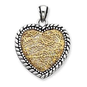  Sterling Silver Antiqued Vermeil Heart Pendant: Jewelry