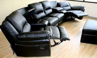 HOME THEATER SEATING BLACK LEATHER RECLINER SECTIONAL SOFA MOVIE 