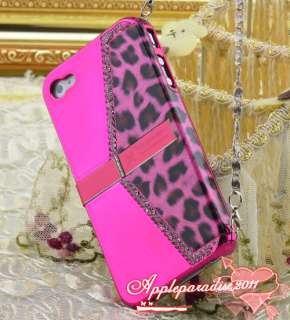 Luxury Hot Pink Leopard Diamond Stand Handbag Designer Case For Iphone 