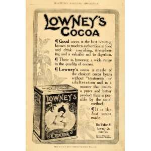  1909 Ad Walter M. Lowneys Breakfast Cocoa Antique Tin 
