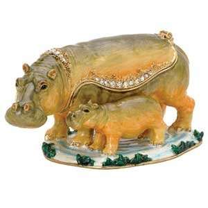  Hippopotamus Trinket Box Set with Swarovski Crystals, Hippo 