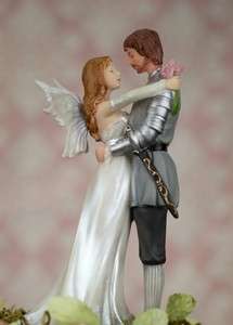 Winged FAIRY & Valiant KNIGHT Fantasy Wedding Cake Topper  