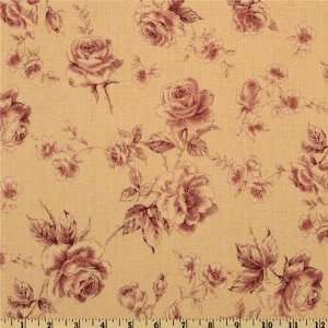   Rose Sketches Burgundy/Wheat Fabric By The Yard Arts, Crafts & Sewing