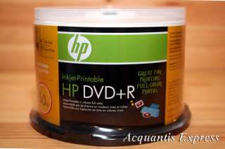 50 HP 16X DVD+R WHITE InkJet Printable DVD, CB NEW /FS  