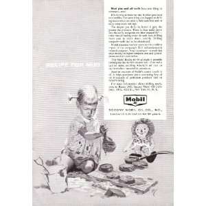 1957 Ad Mobil Oil Little Girl Recipe for Mud Original Vintage Print Ad