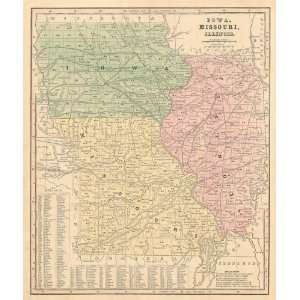   Smith 1860 Antique Map of Iowa, Missouri & Illinois: Office Products